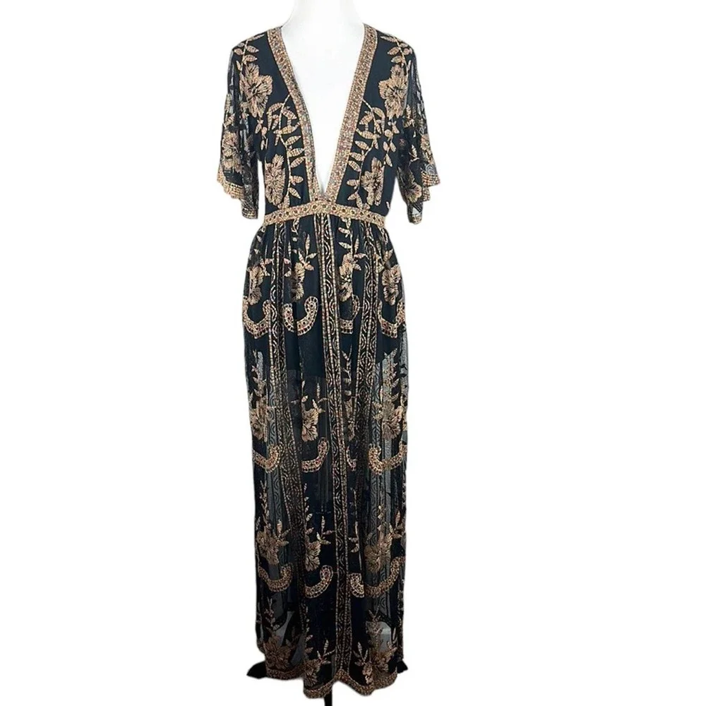 Honey Punch Romper Maxi Embroidered
